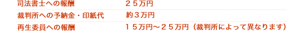 個人民事再生手続の費用を説明した画像です